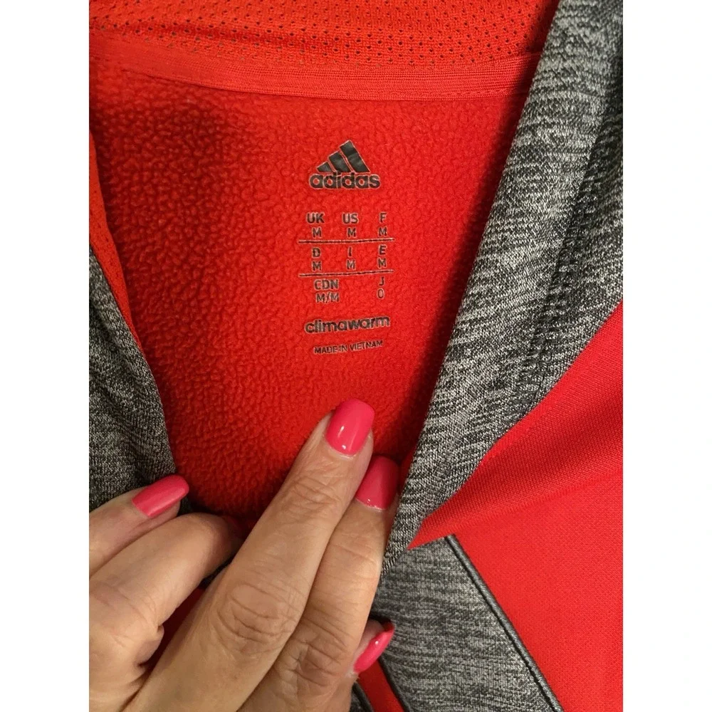 Adidas Climawarm Men's Medium Red & Gray Pullover Hoodie Jacket Sweatshirt